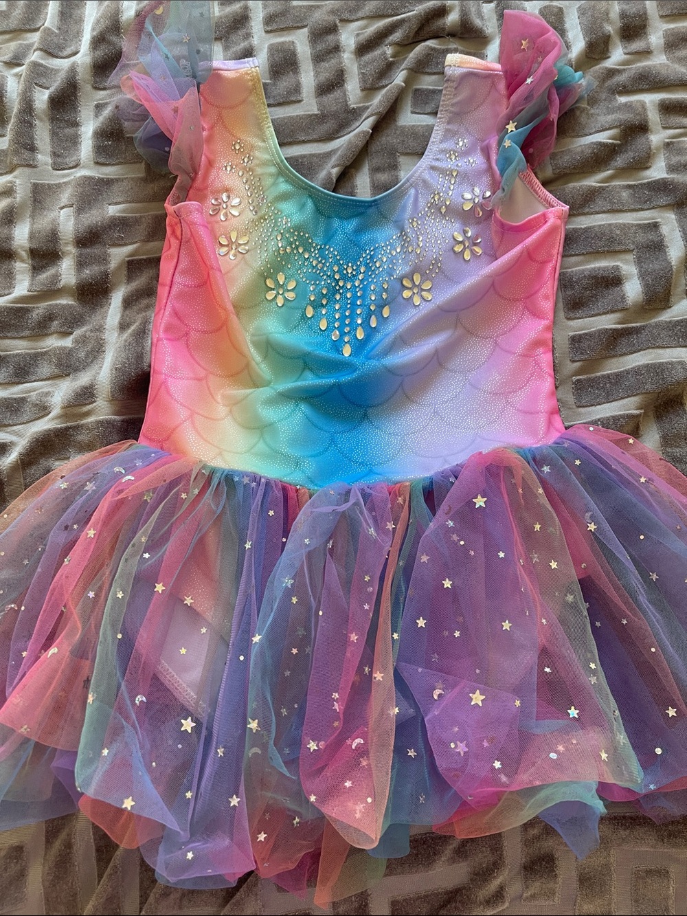 Girls Rainbow Mermaid Tutu Costume - Pink Blue Purple Multi